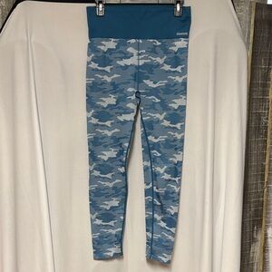 Reebok Teal and Gray Camo Leggings
